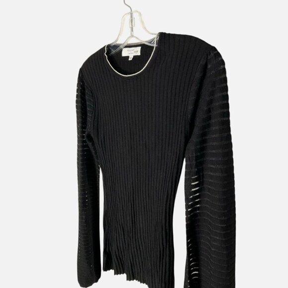 Roksanda Collective Tie Puff-Sleeve Top Long-Sleeve Black Textured Small *FLAW* - Picture 4 of 8